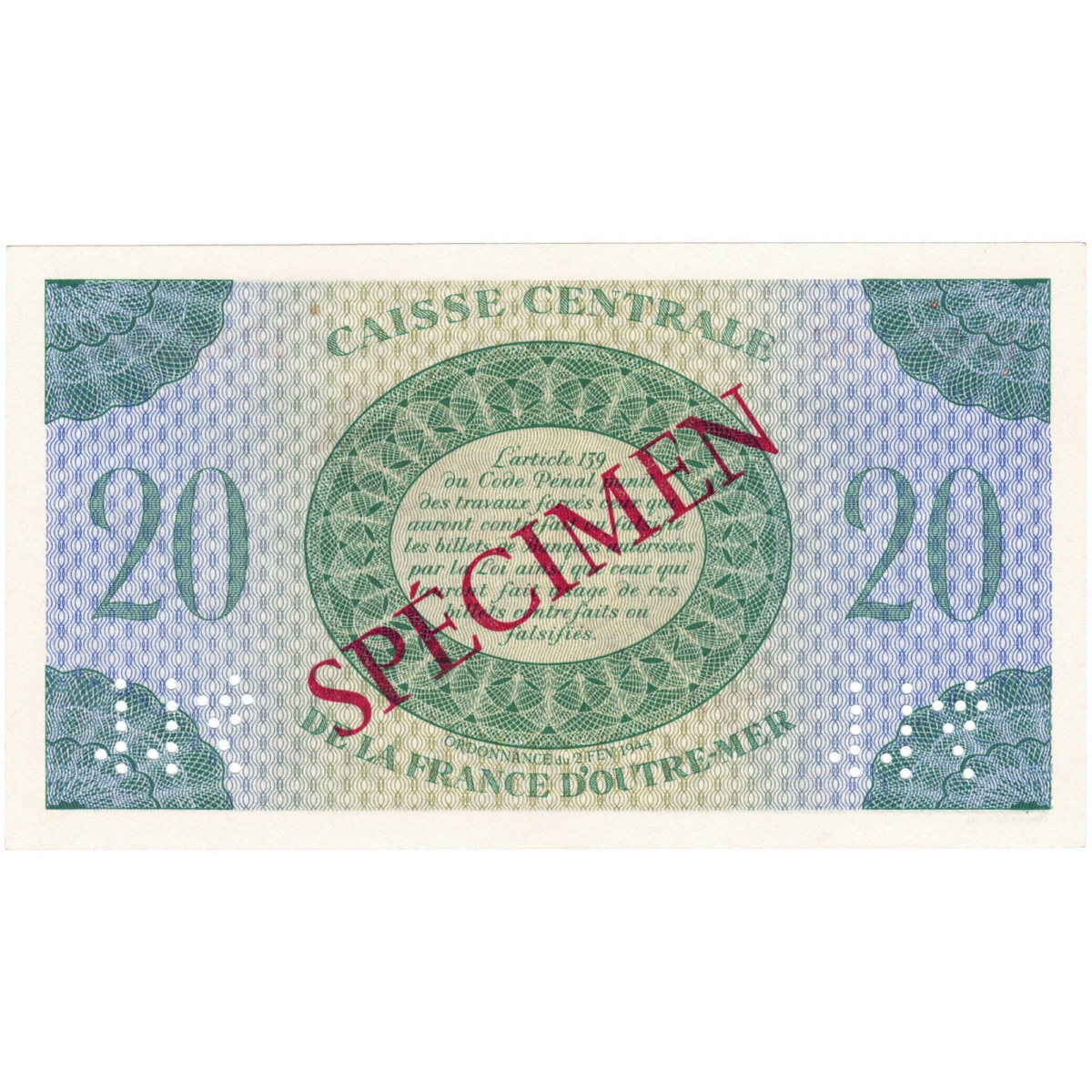 outre mer 20 francs specimen 1941 revers 028