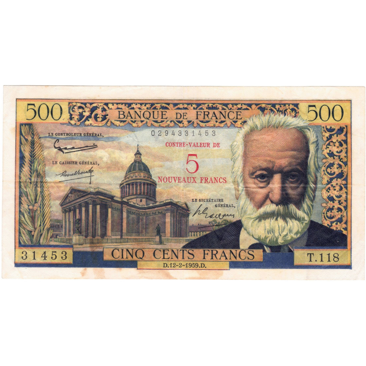 5 francs surcharge victor hugo avers 024