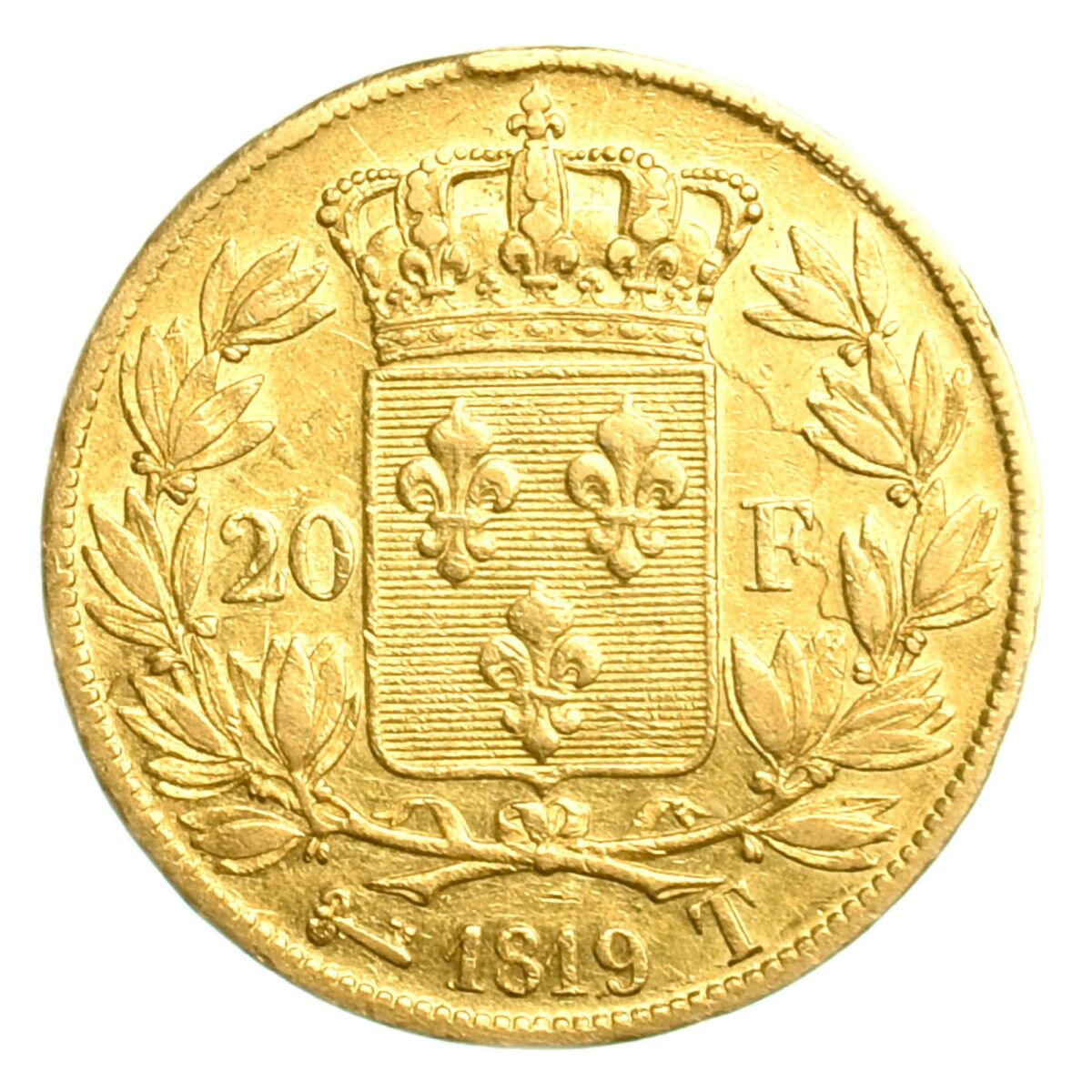 LOUISXVIII 20Francs or Nantes 1819T revers