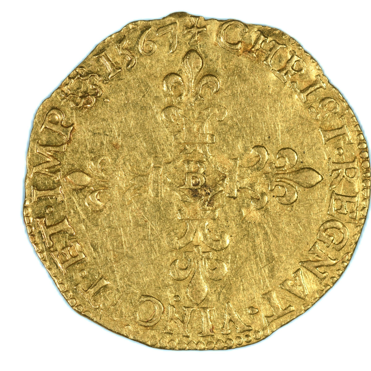 CHARLES IX DEMI ECU OR 1567 ROUEN REVERS