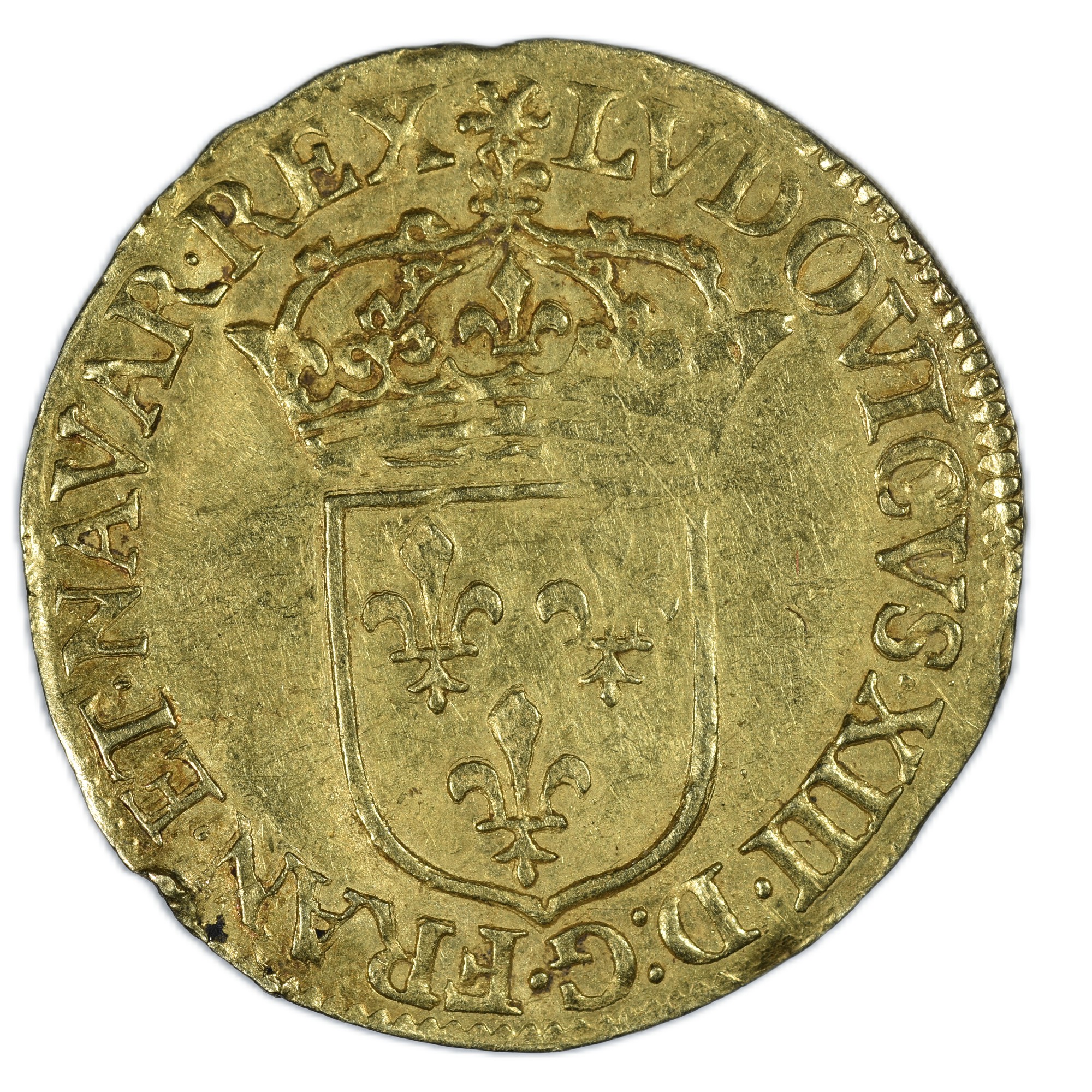 LOUIS XIII ECU OR SOLEIL 1641 BOURGES AVERS