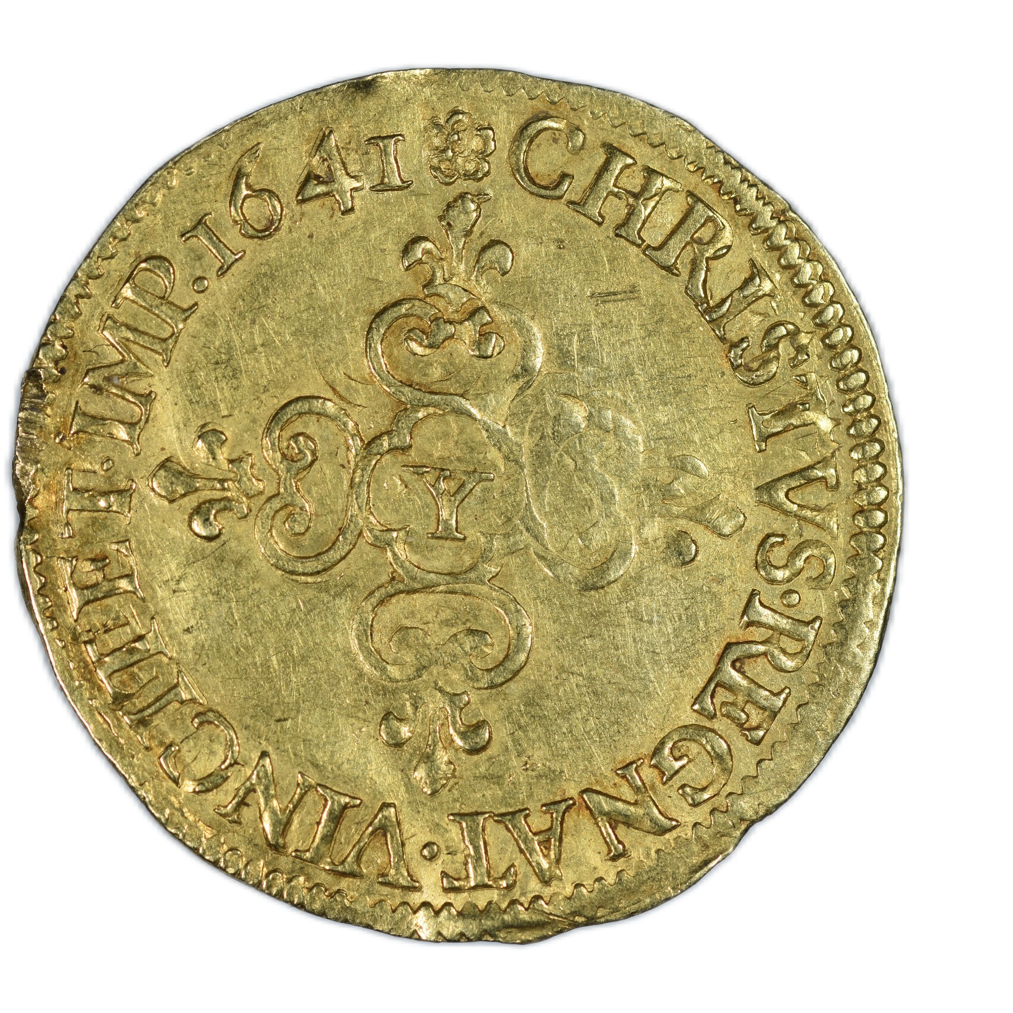 LOUIS XIII ECU OR SOLEIL 1641 BOURGES REVERS