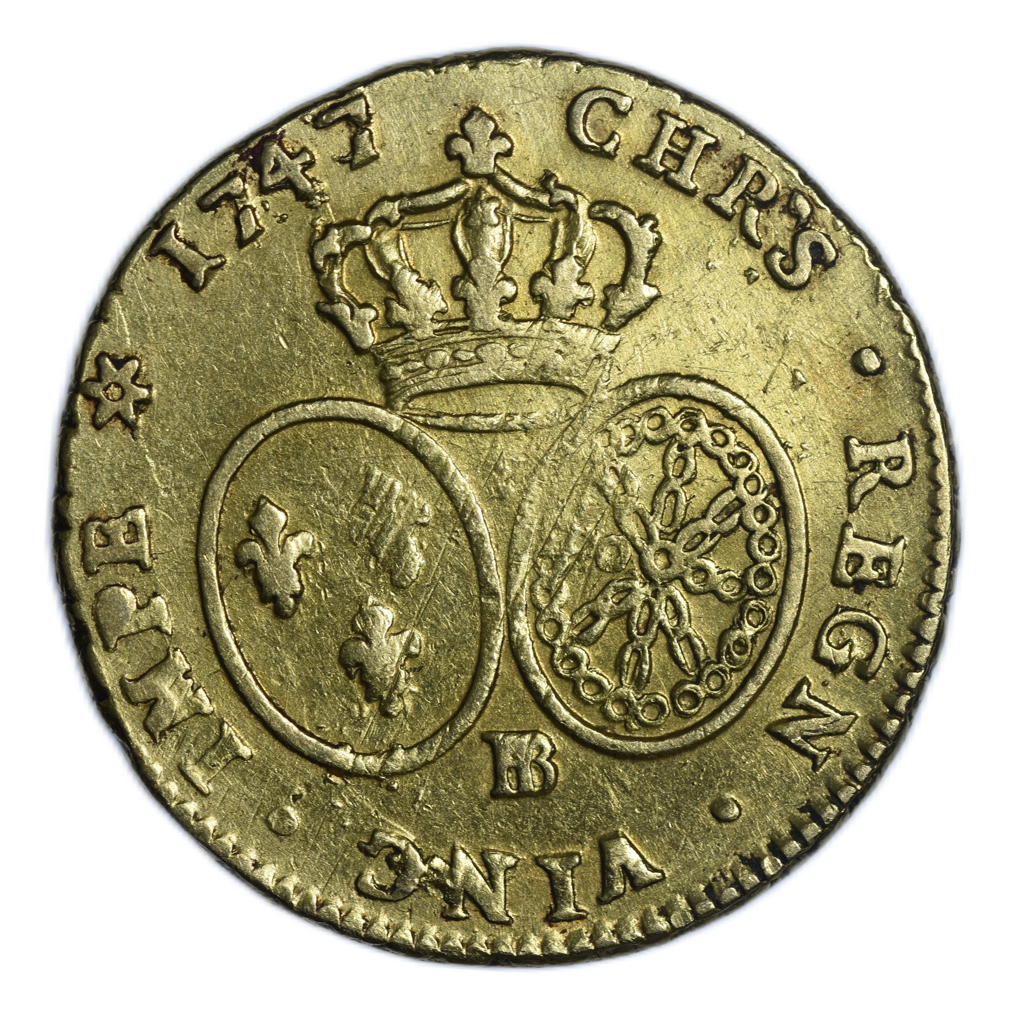 LOUIS XV DOUBLE LOUIS 1747 STRASBOURG REVERS