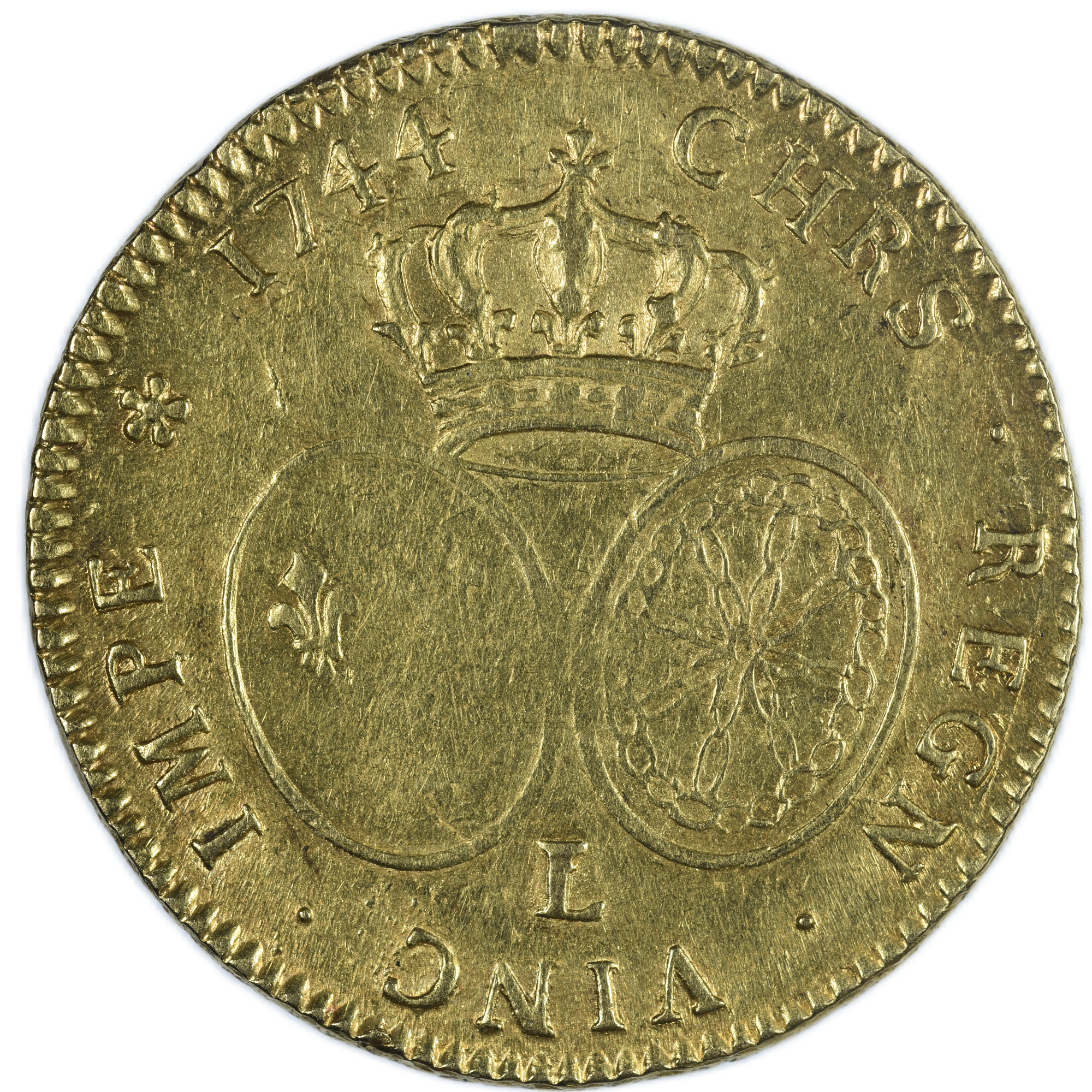 LOUIS XV DOUBLE LOUIS OR 1744 BAYONNE REVERS