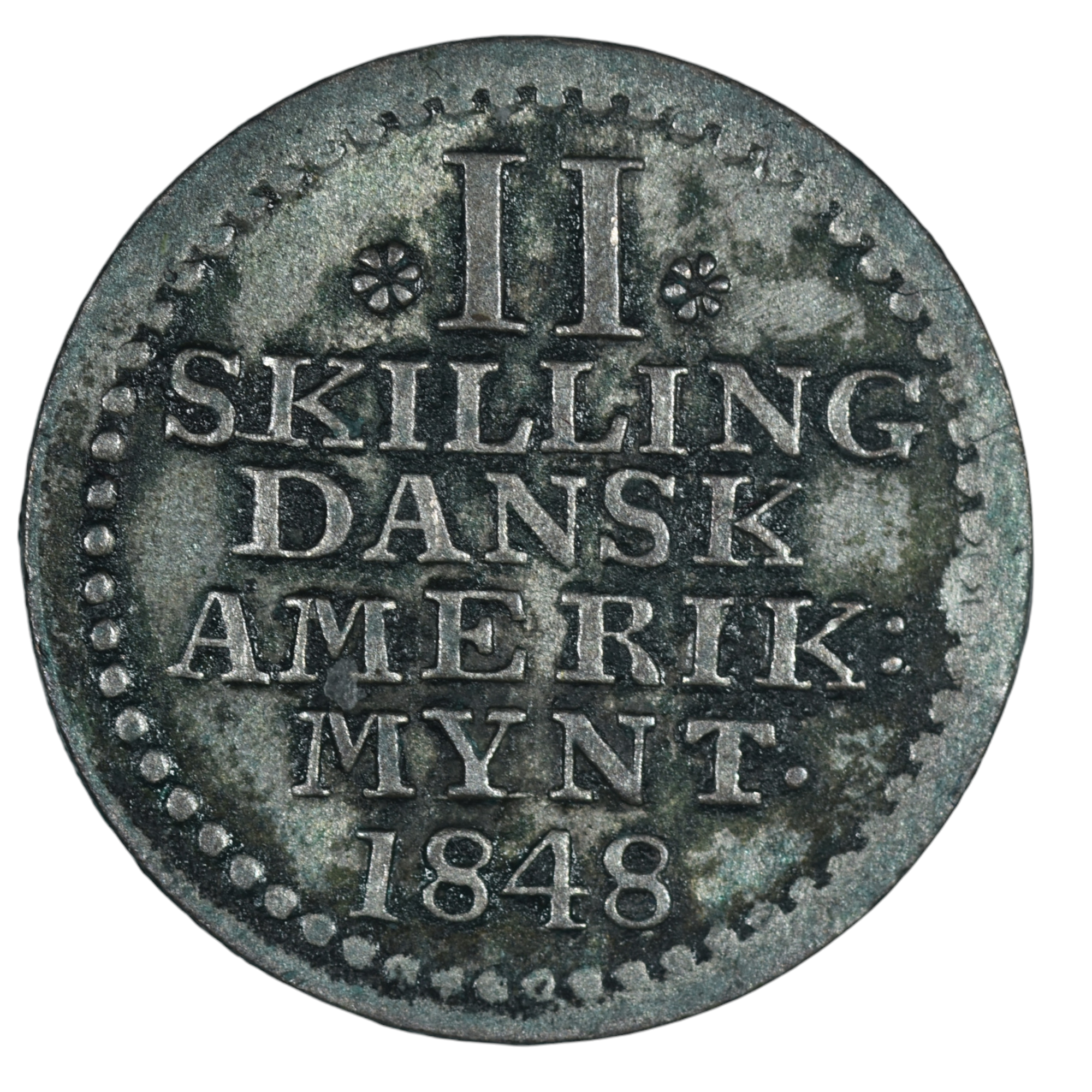 ANTILLES DANOISES 2 SKILLING 1848 REVERS