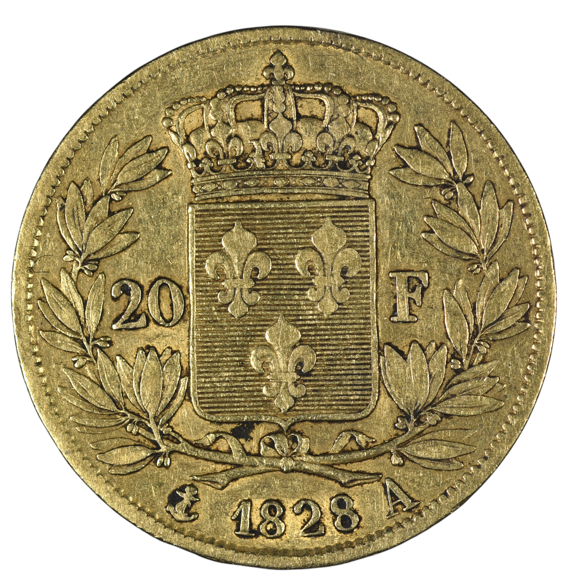 CHARLES X 20 FRANCS OR 1828 PARIS REVERS