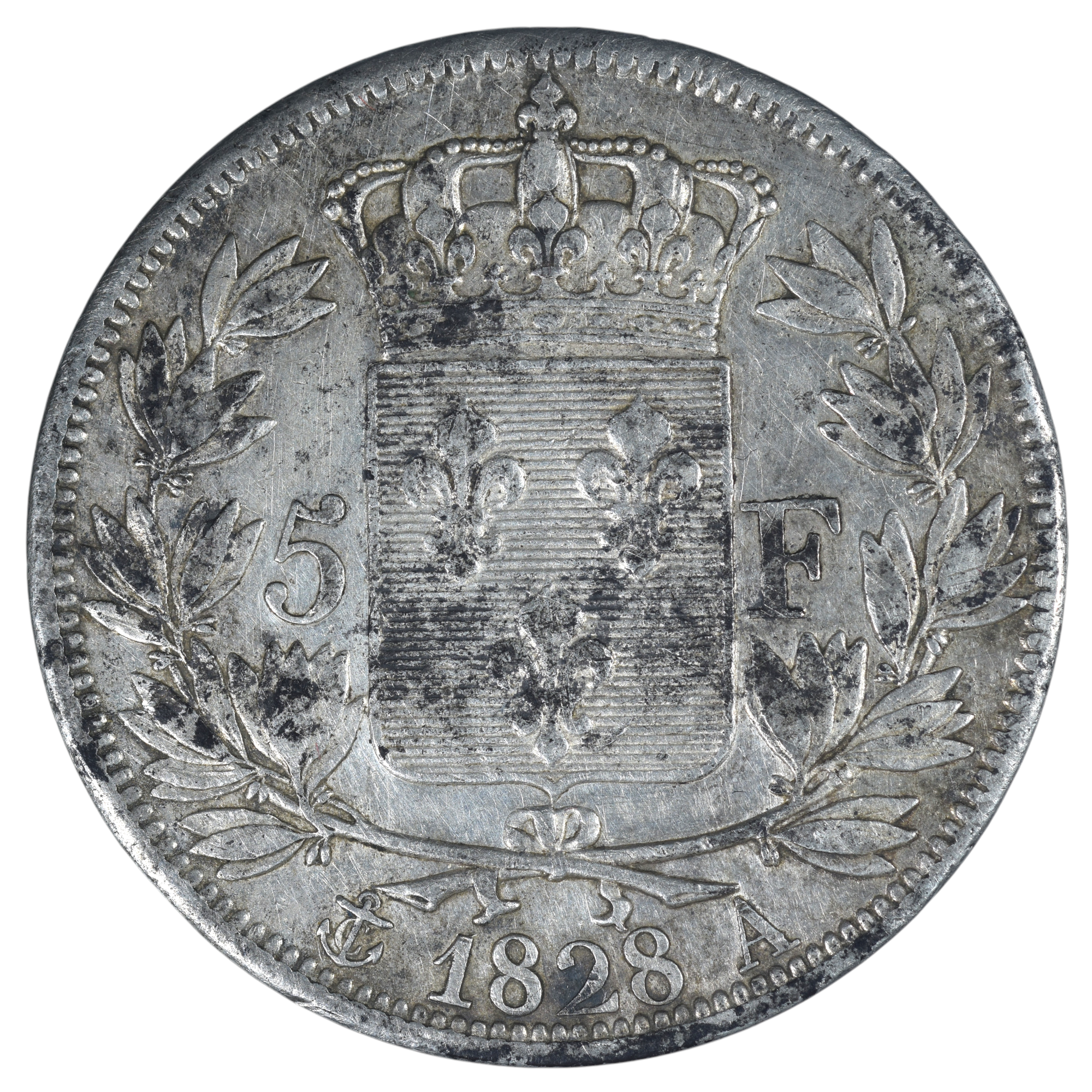 CHARLES X 5 FRANCS 1828 PARIS REVERS