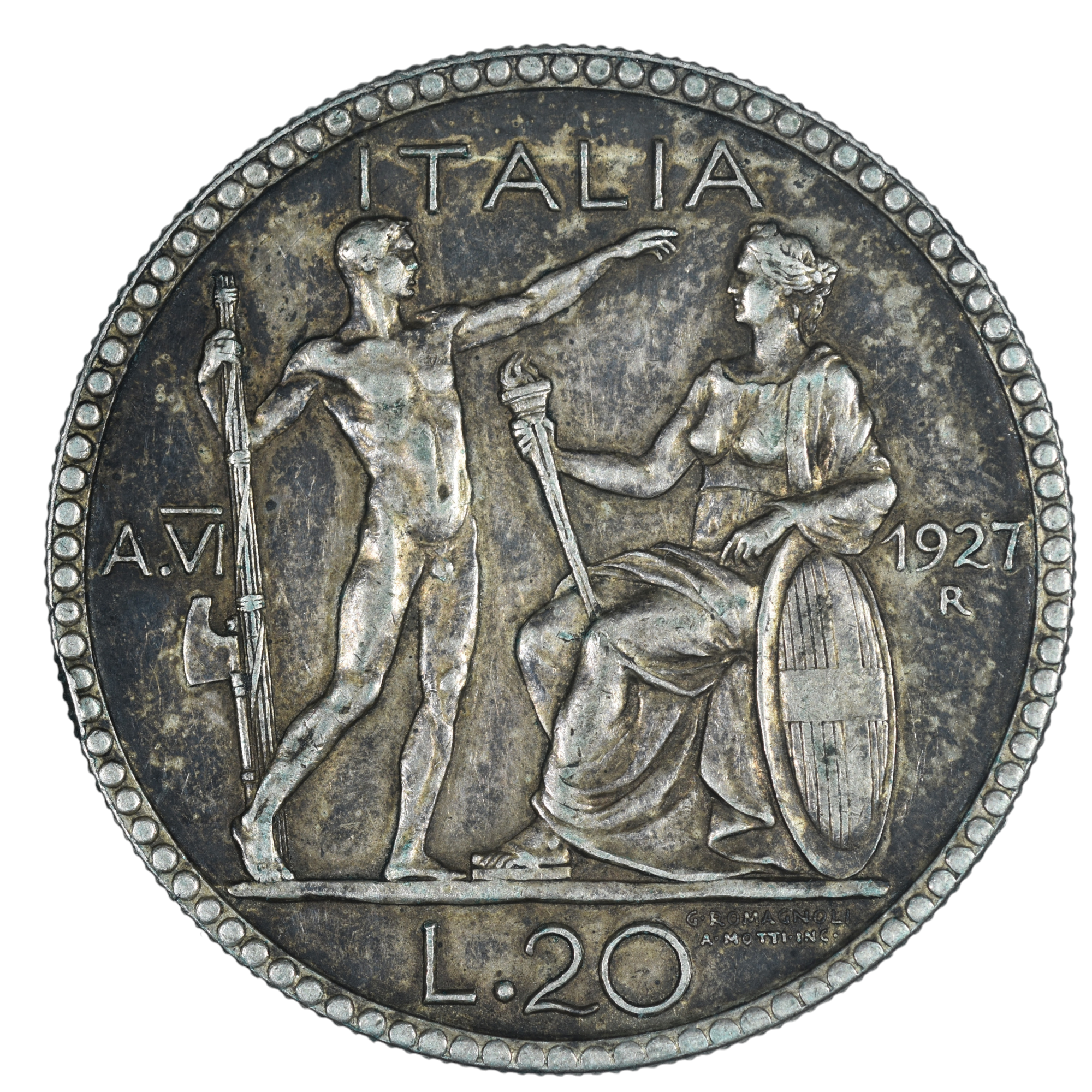 ITALIE 20 LIRE ROME 1927 REVERS