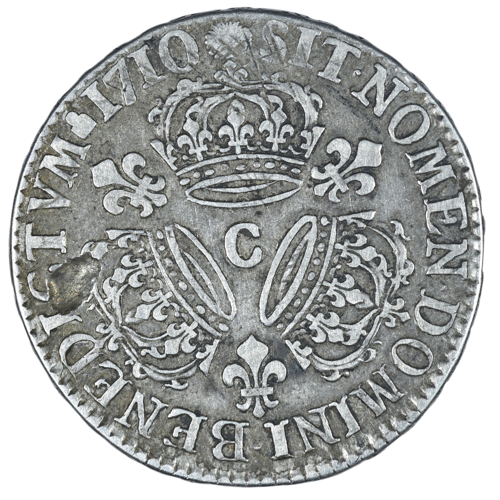 LOUIS XIV DEMI ECU 1710 CAEN REVERS