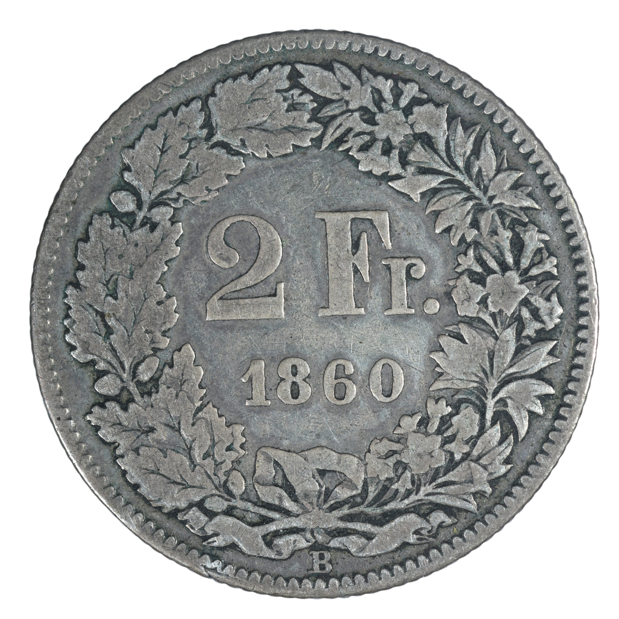 SUISSE 2 FRANCS 1860 REVERS