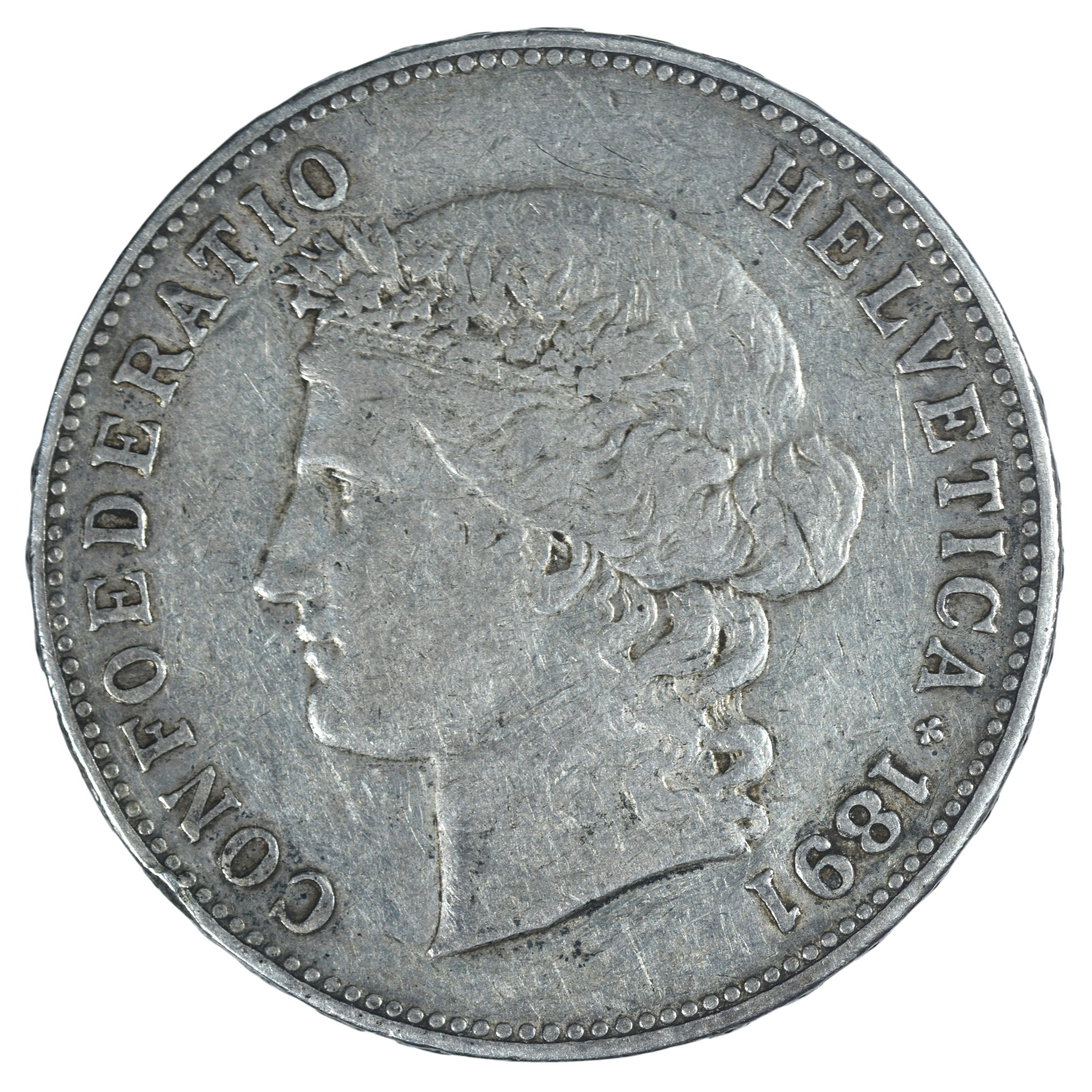 SUISSE 5 FRANCS 1891 AVERS