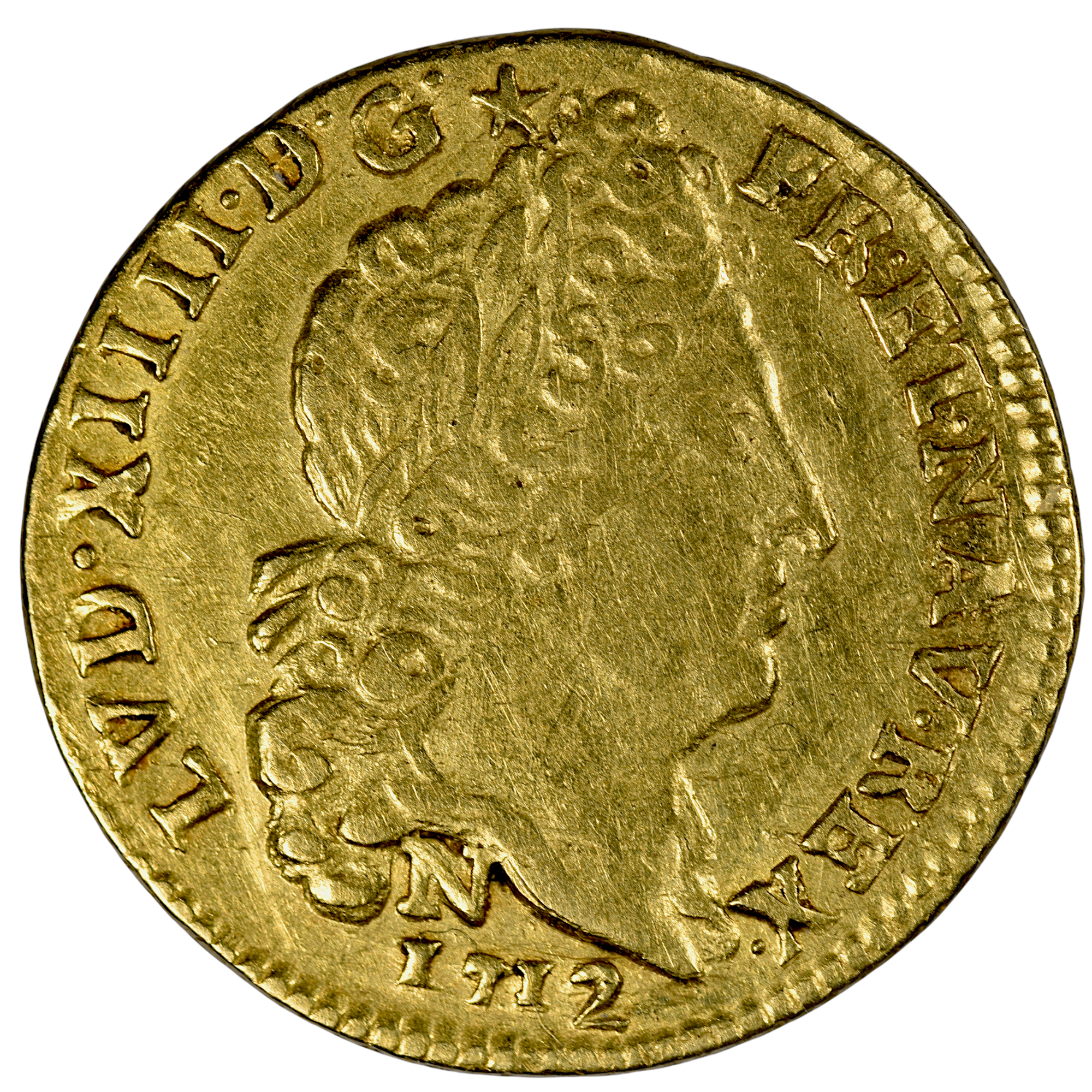 LOUIS XIV DEMI LOUIS OR 1712 MONTPELLIER AVERS