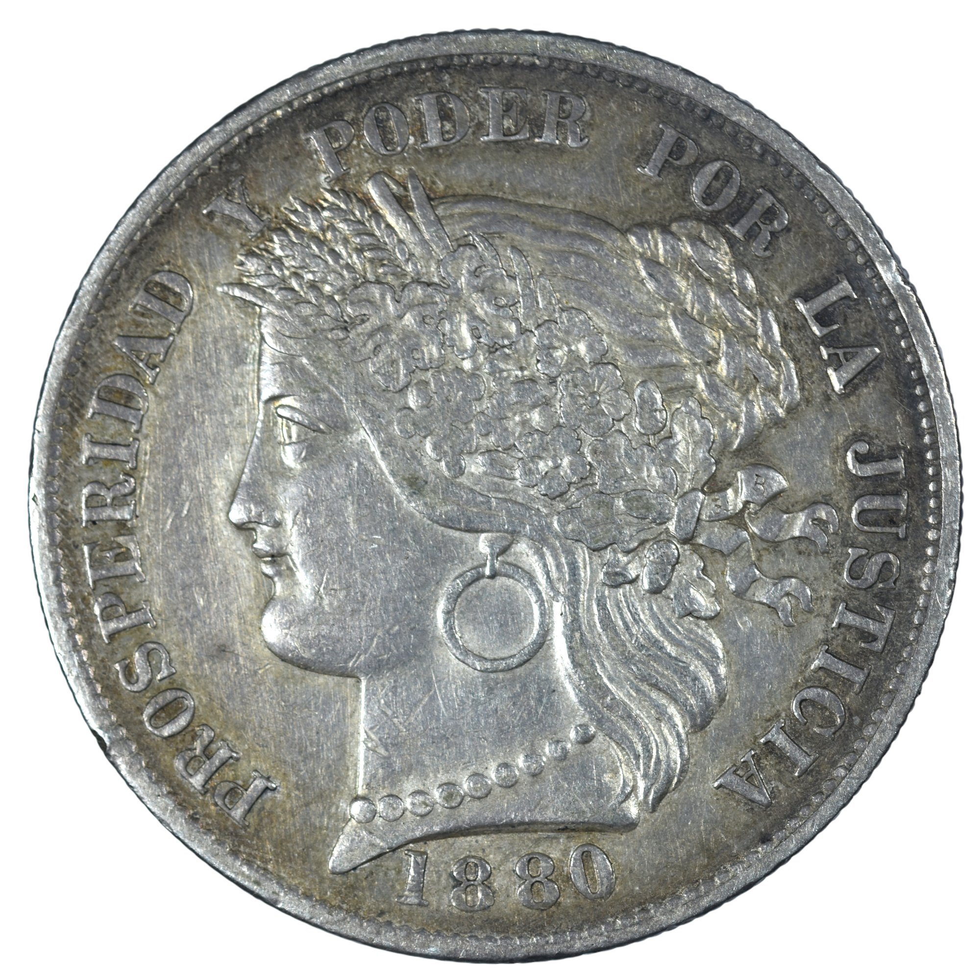 PEROU 5 PESETAS LIMA 1880 AVERS