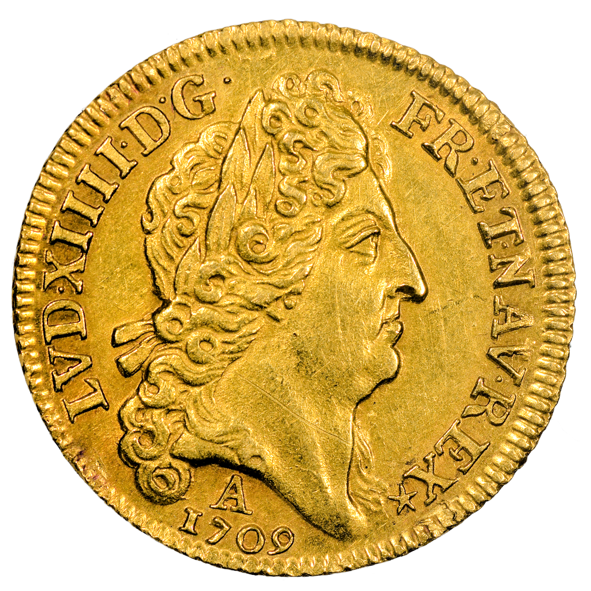 LOUIS XIV LOUIS OR SOLEIL 1709 PARIS AVERS