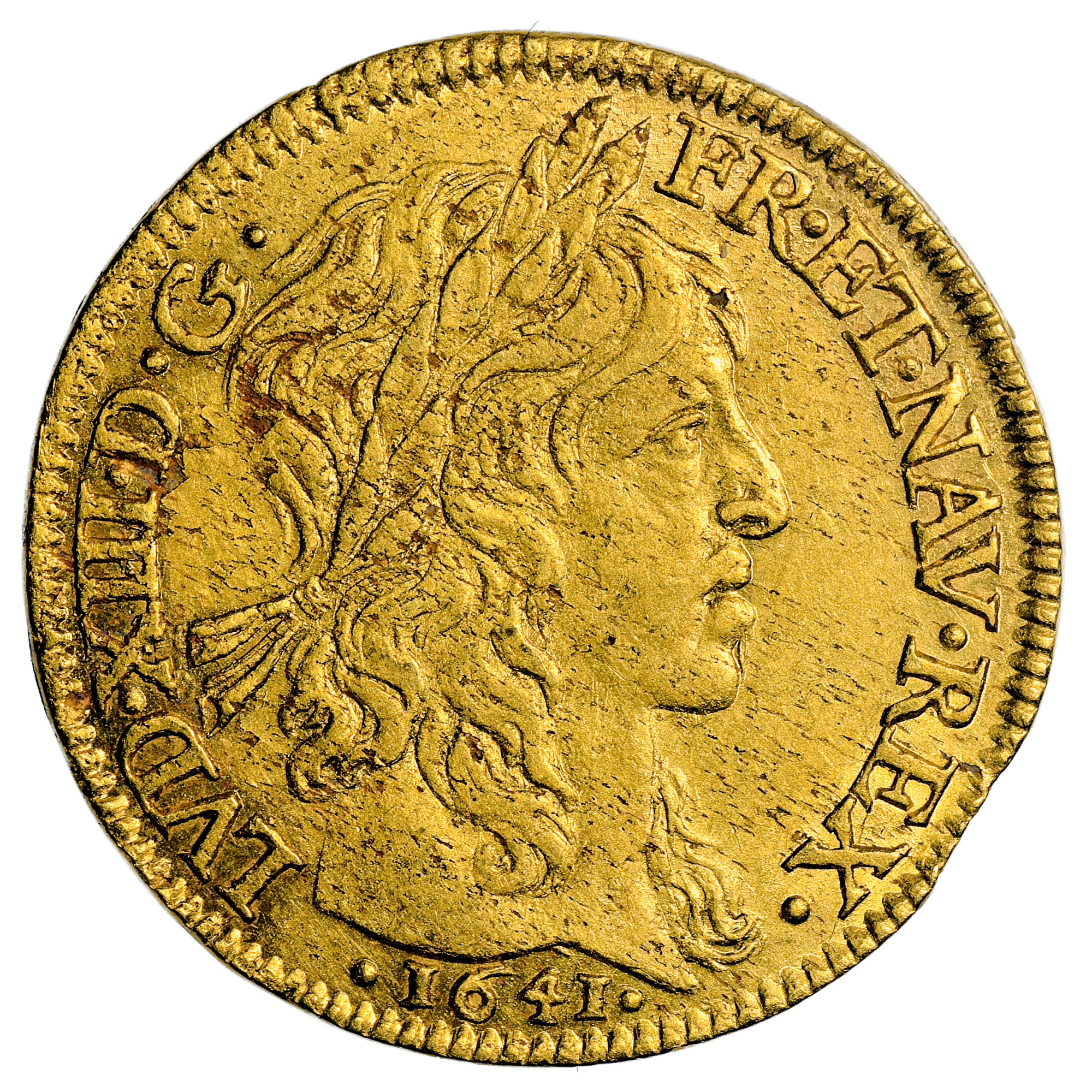 LOUIS XIII LOUIS OR MECHE LONGUE 1641 PARIS AVERS