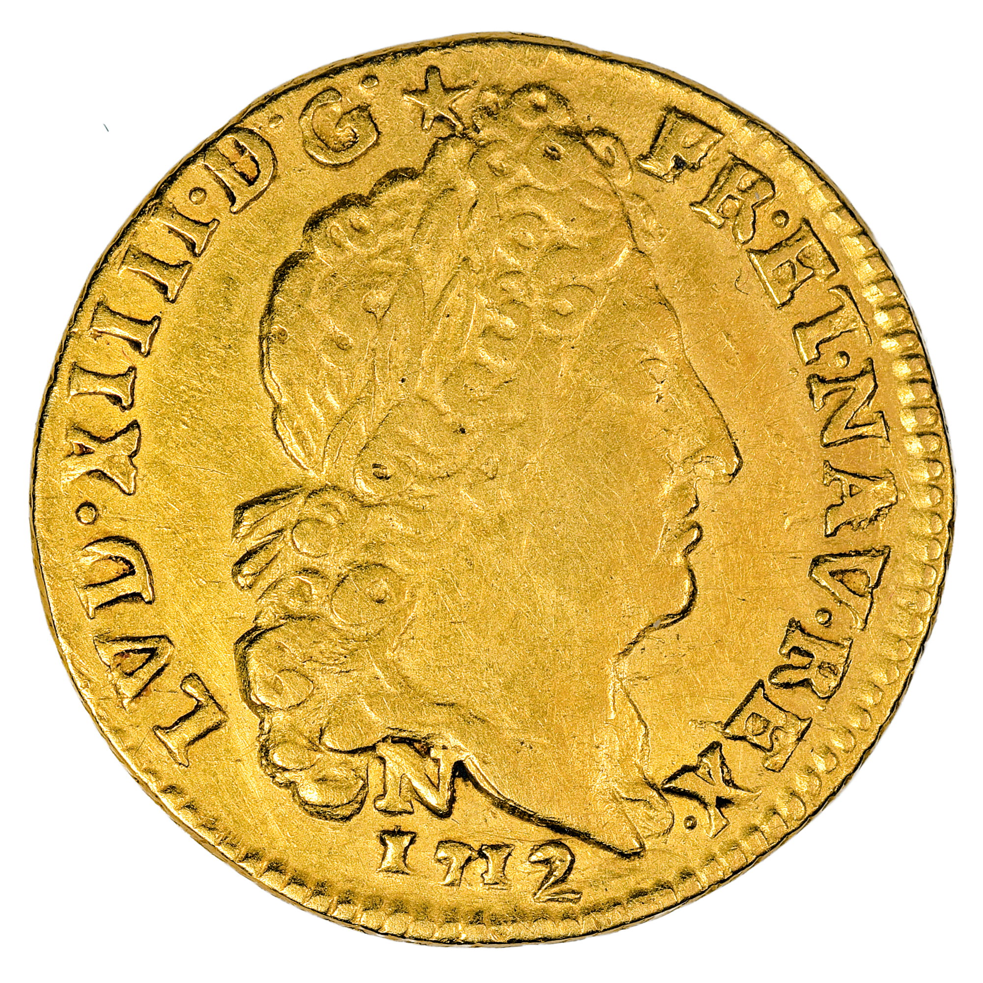LOUIS XIV DEMI LOUIS OR SOLEIL 1712 MONTPELLIER AVERS