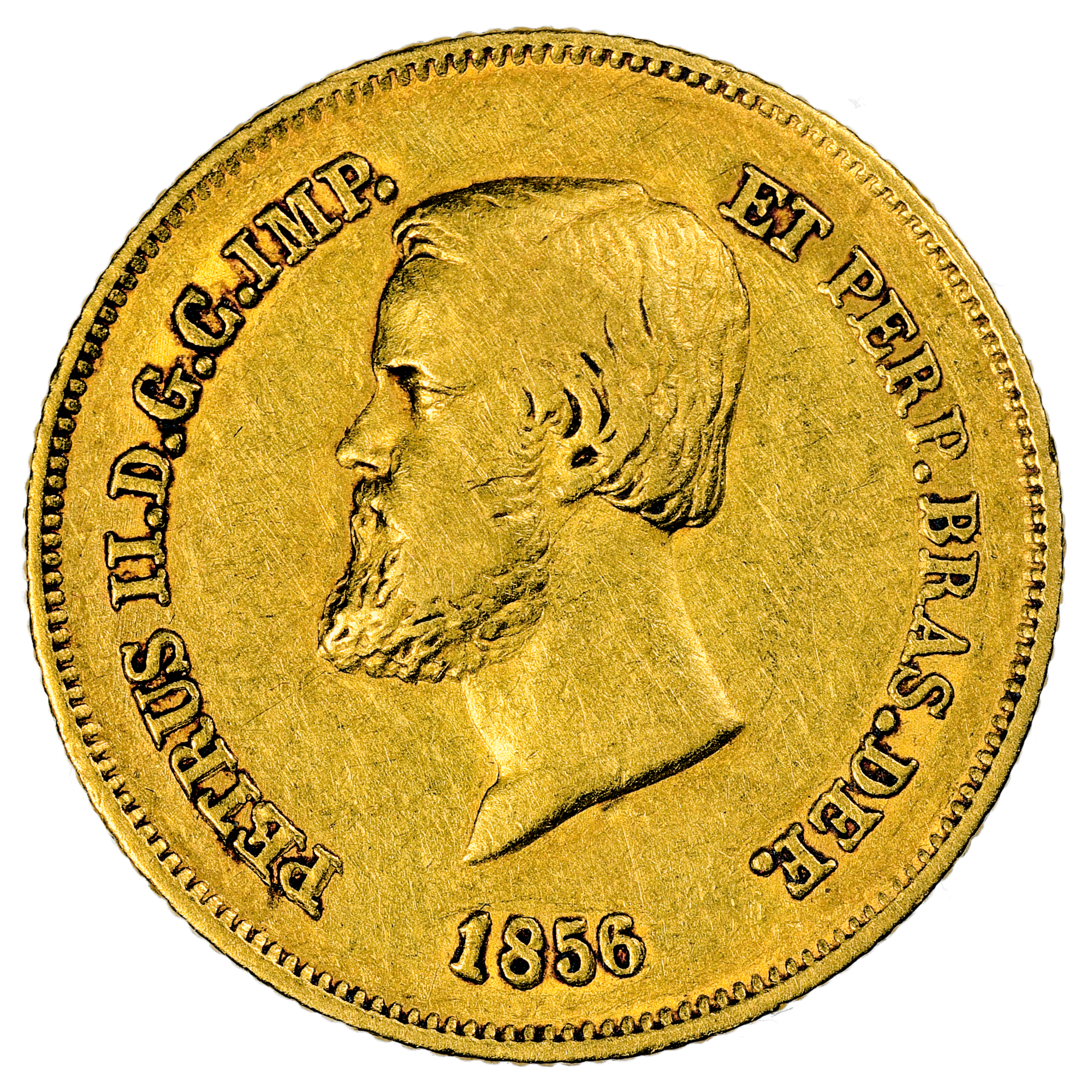 BRESIL PIERRE II 5000 REIS OR 1856 AVERS