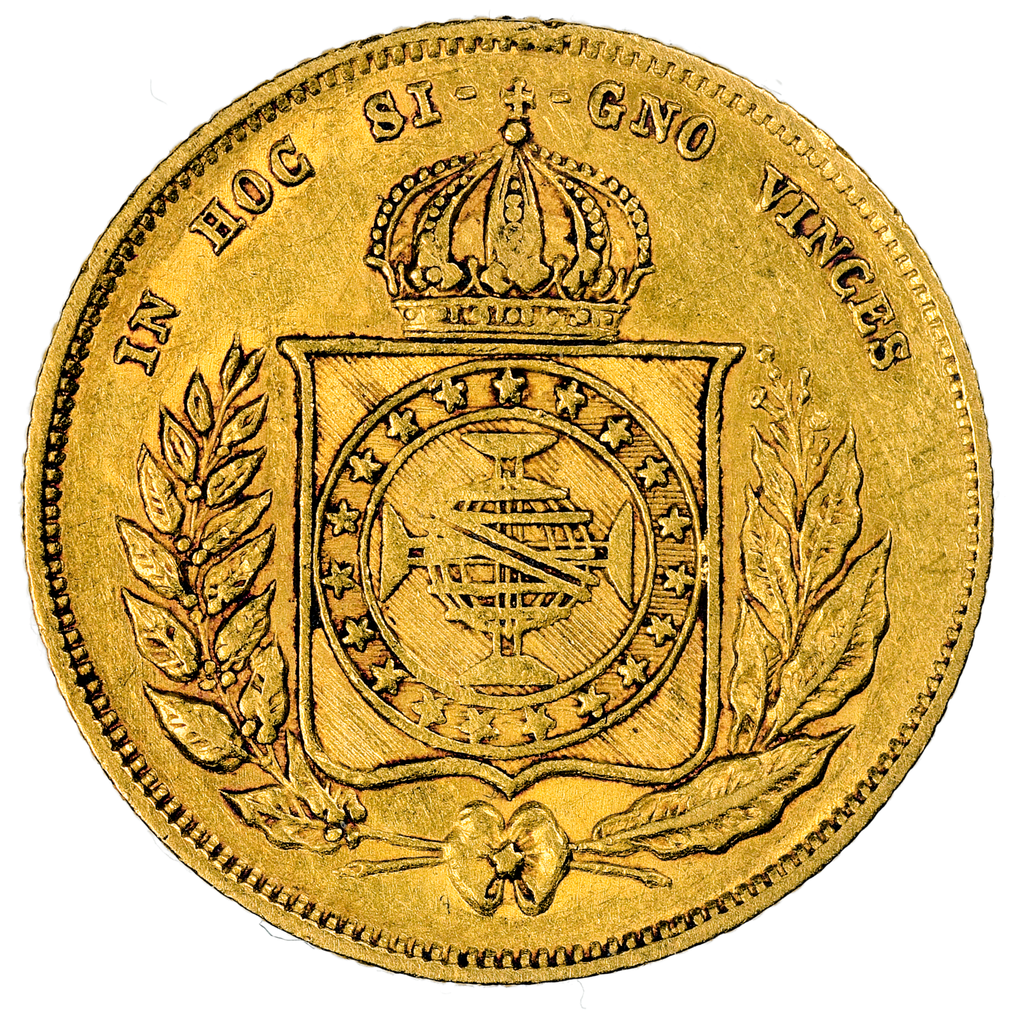 BRESIL PIERRE II 5000 REIS OR 1856 REVERS