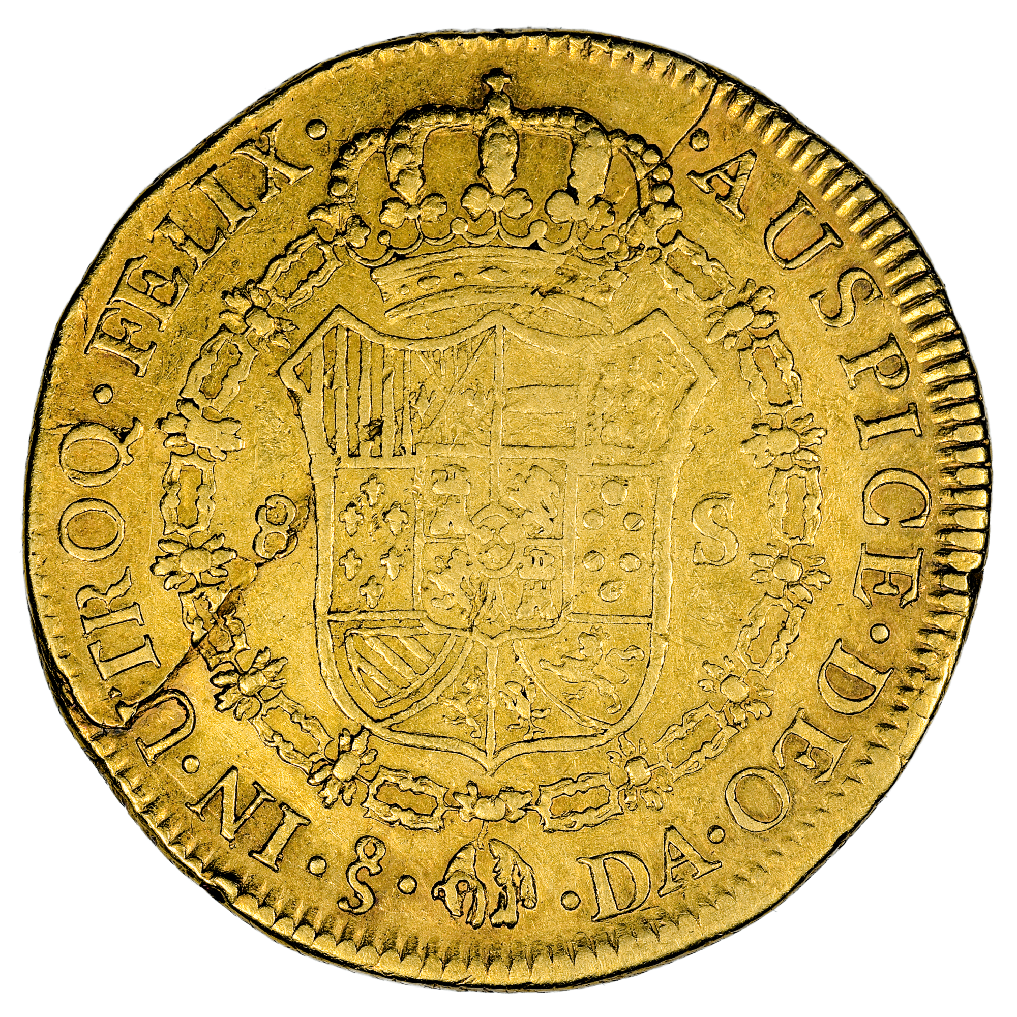 CHILI CHARLES IV 8 ESCUDOS OR 1792 REVERS
