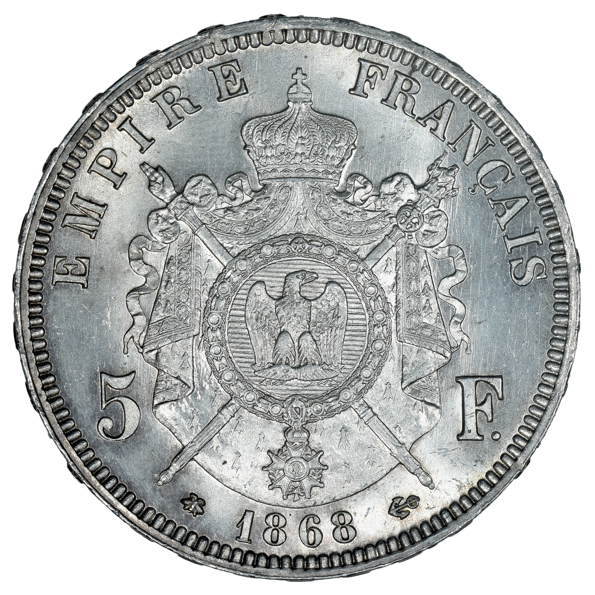 NAPOLEON III 5 FRANCS ARGENT 1866 PARIS REVERS