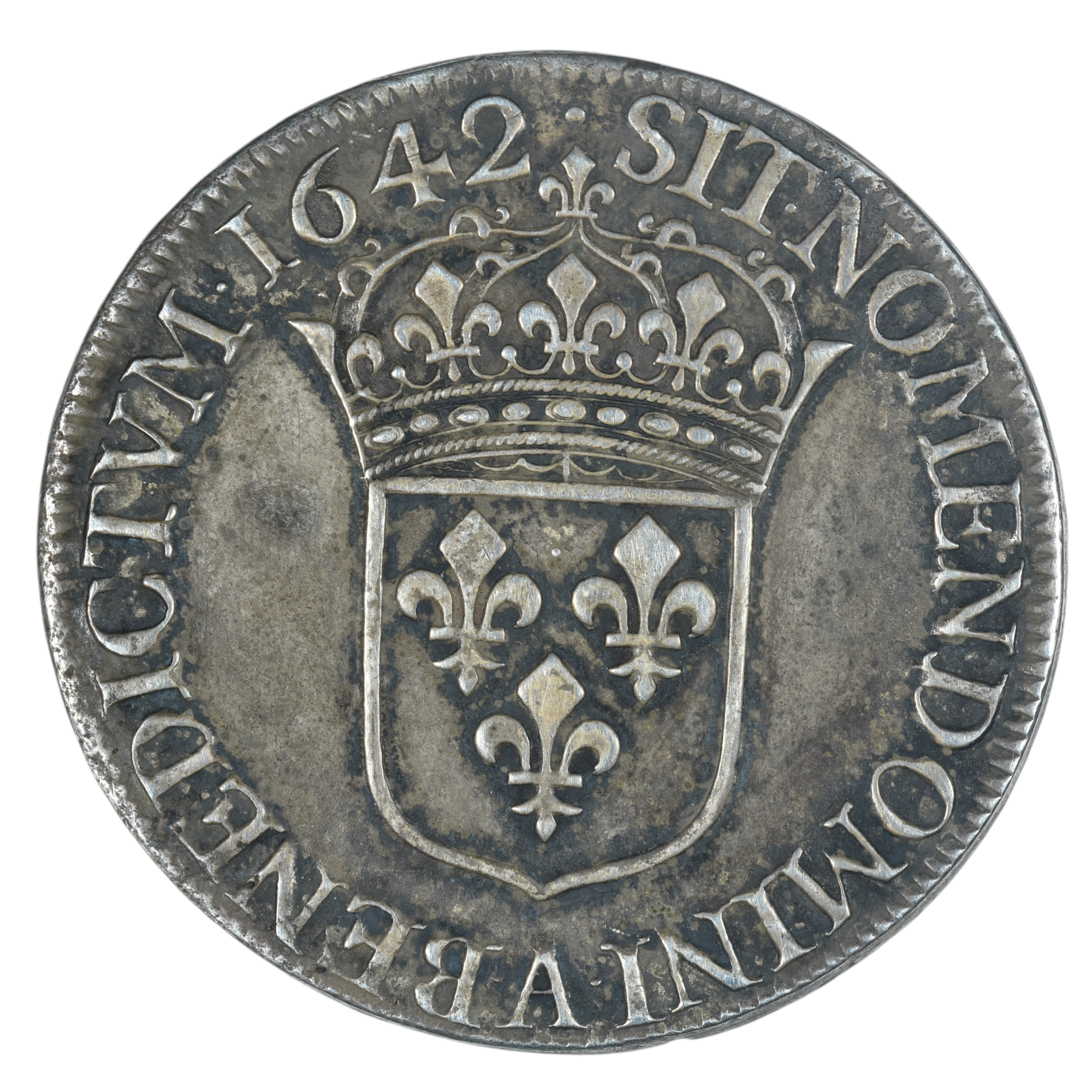 LOUIS XIII ECU ARGENT 1642 PARIS REVERS