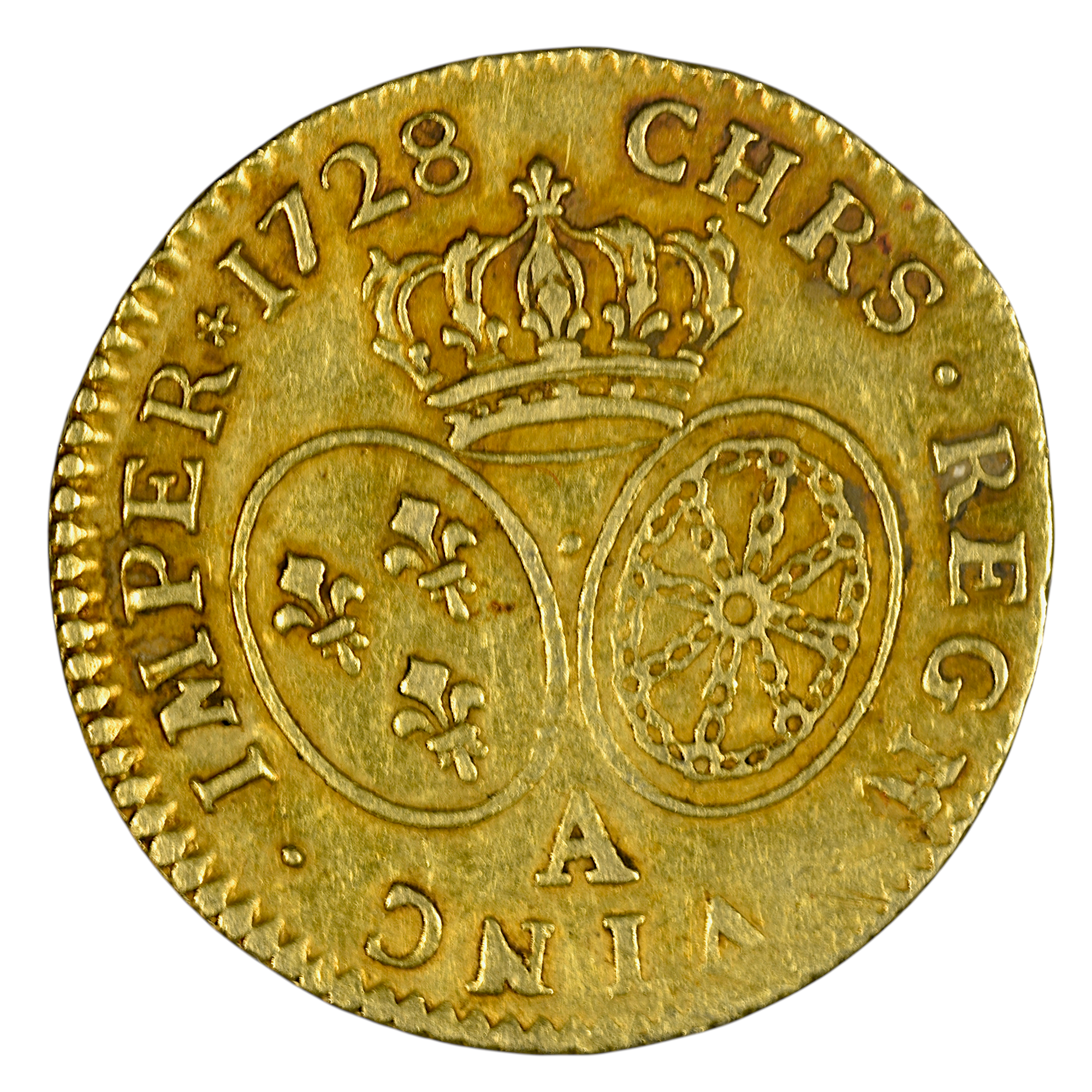 LOUIS XV LOUIS OR 1728 PARIS REVERS