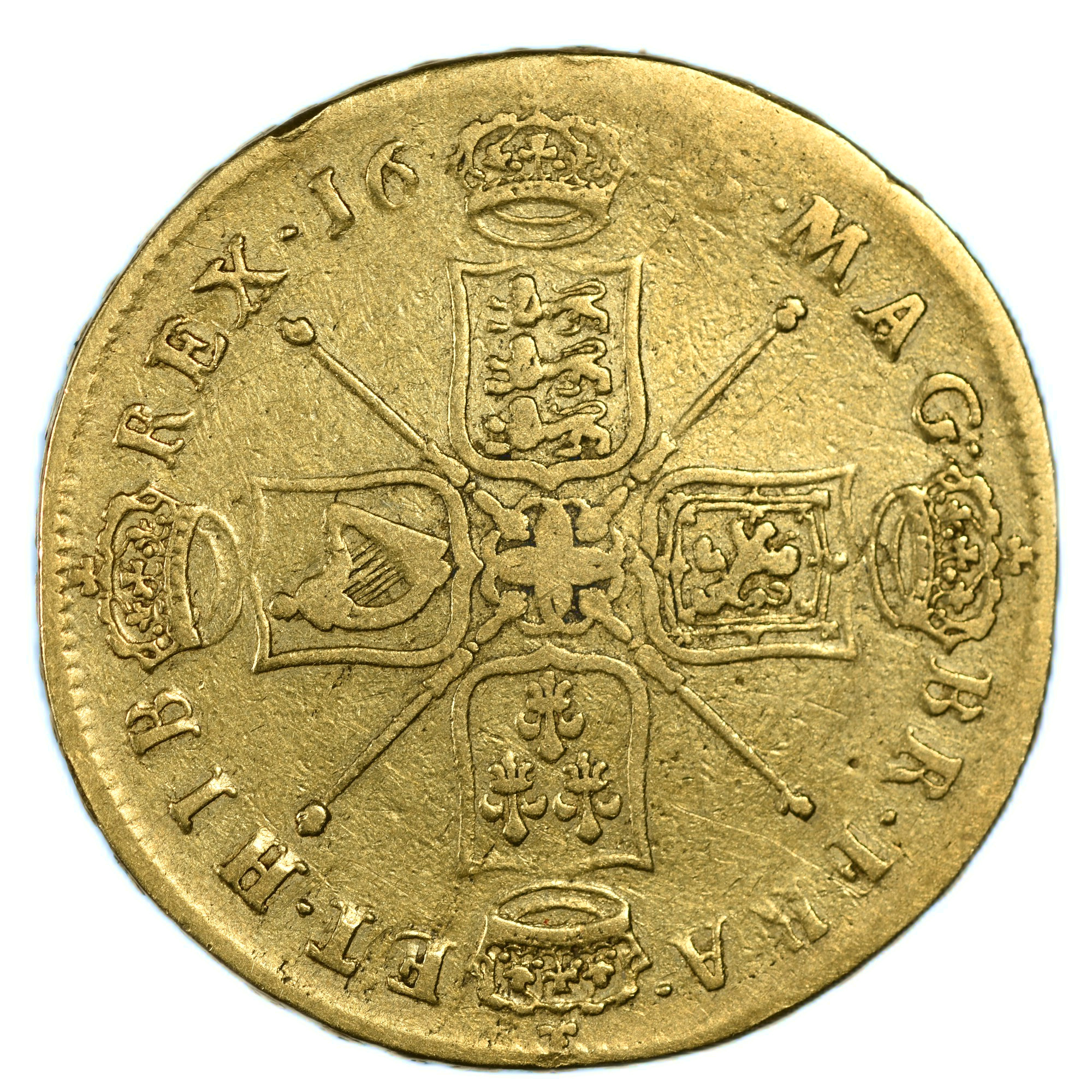 ANGLETERRE CHARLES II 5 GUINEES OR REVERS 1683