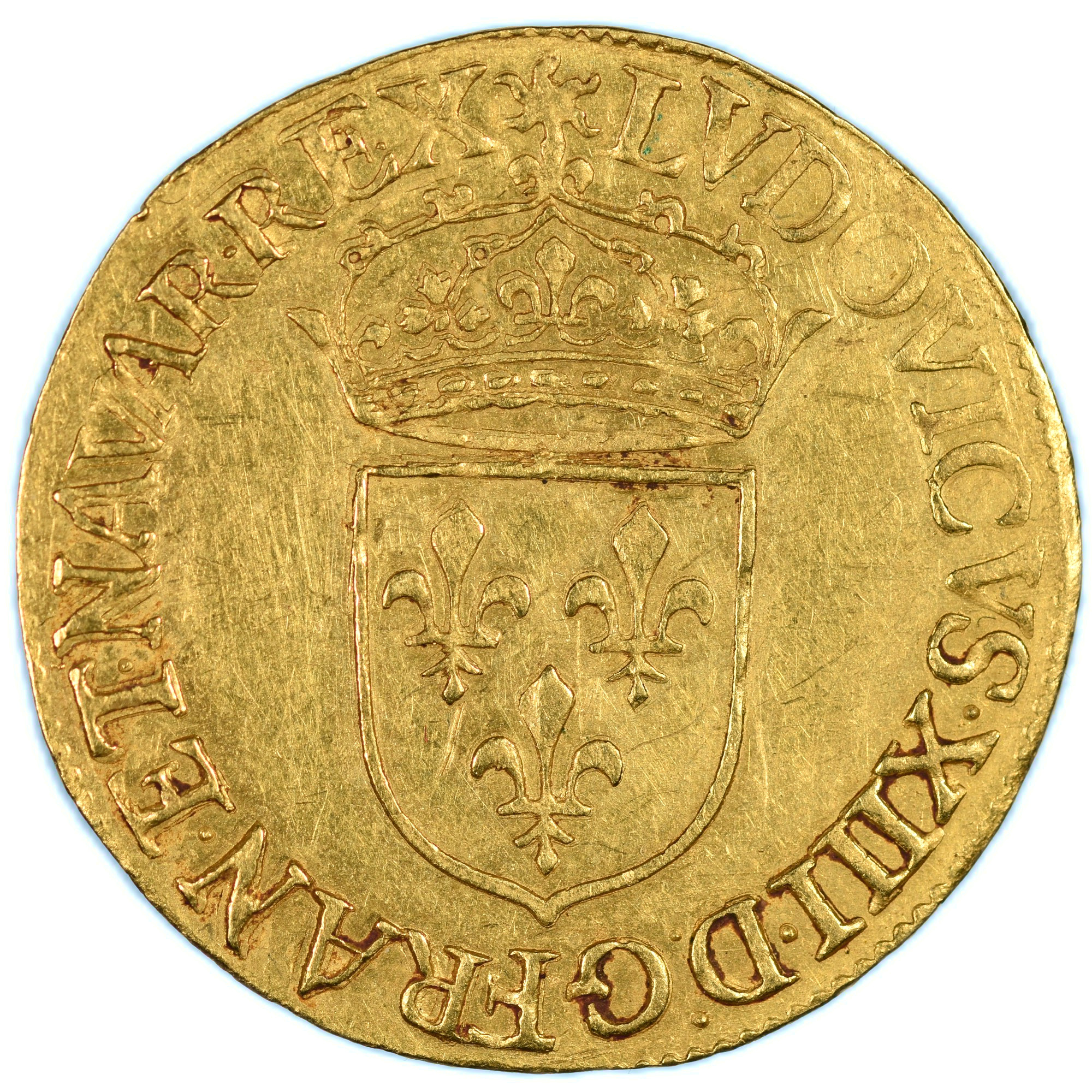 LOUIS XIII ECU OR SOLEIL 1630 PARIS AVERS