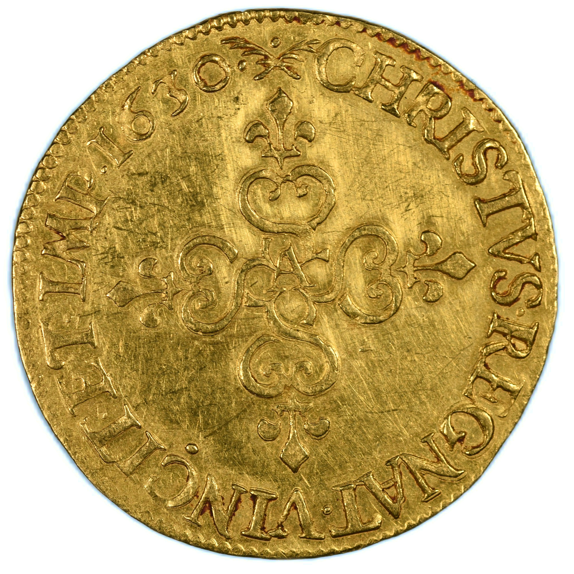 LOUIS XIII ECU OR SOLEIL 1630 PARIS REVERS