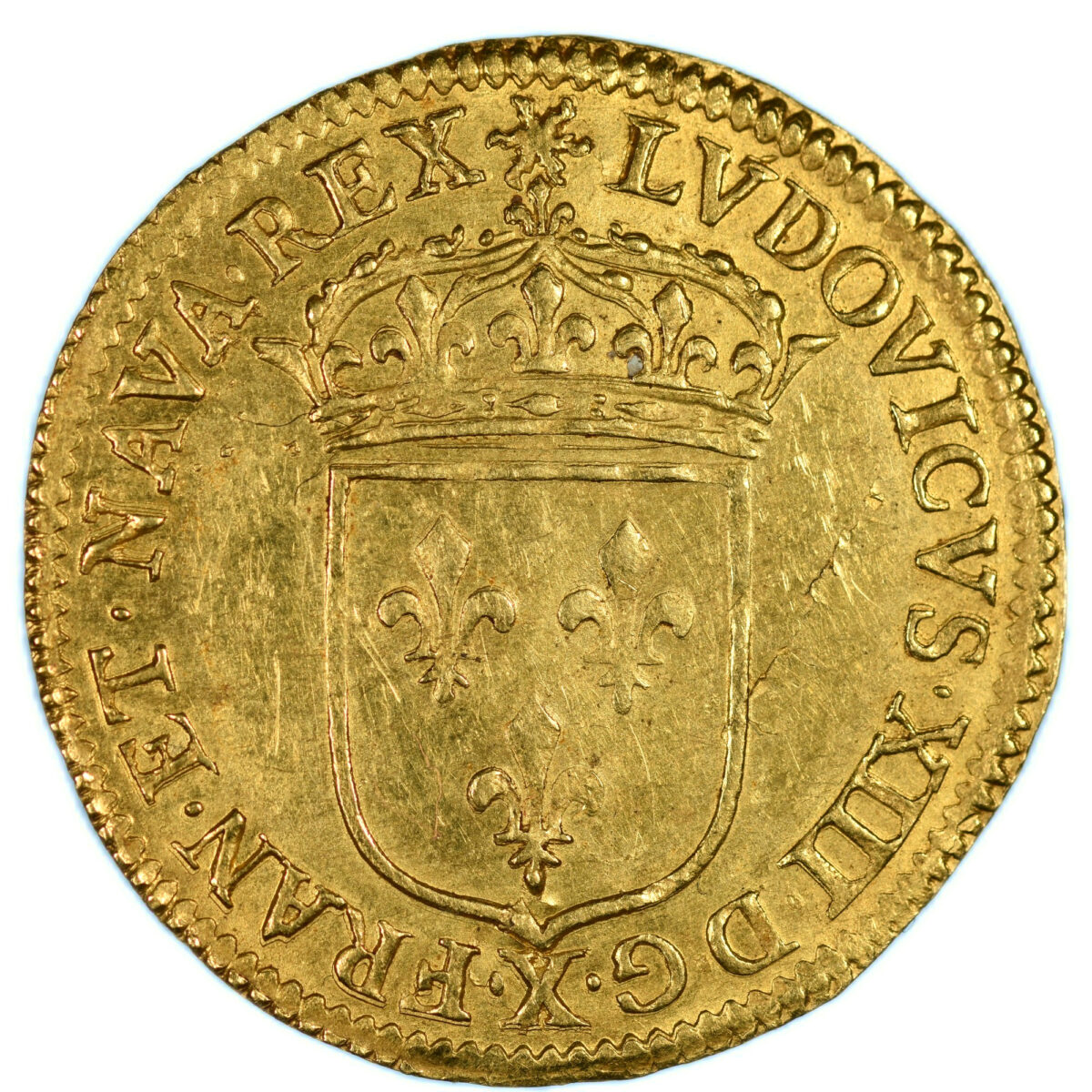 LOUIS XIII ECU OR SOLEIL 1641 AMIENS AVERS