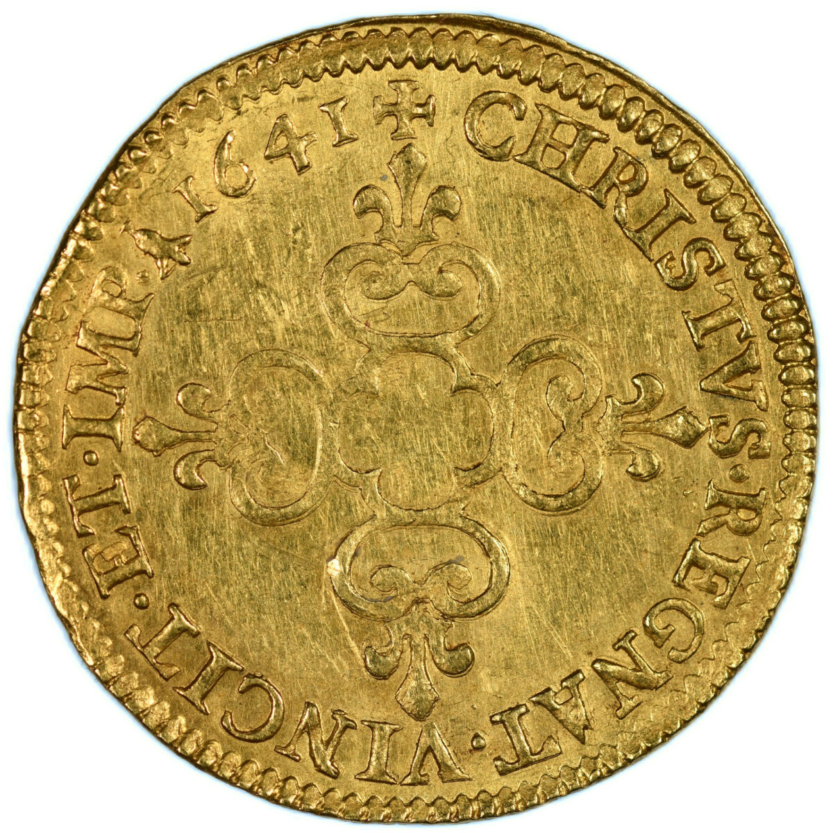 LOUIS XIII ECU OR SOLEIL 1641 AMIENS REVERS
