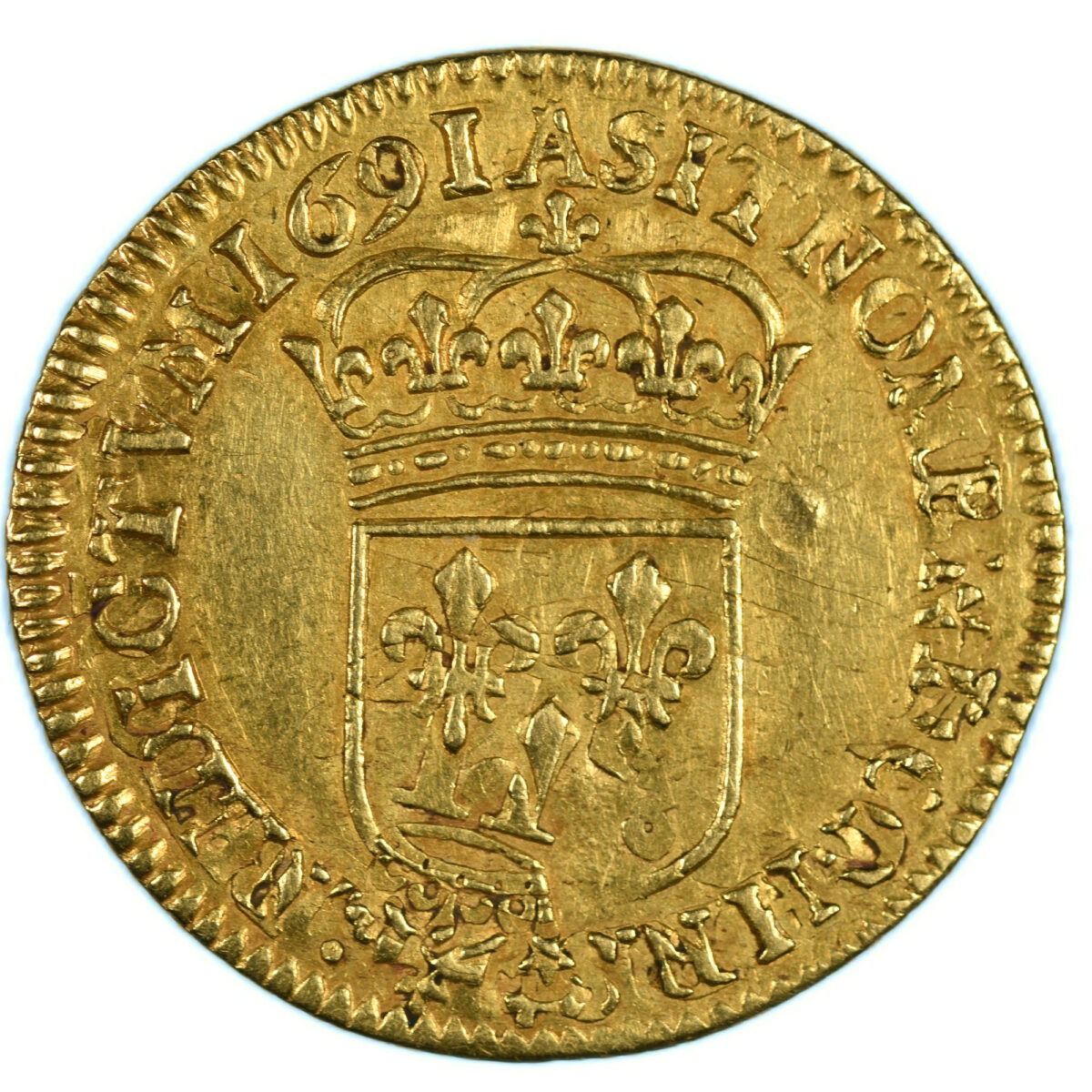 LOUIS XIV DEMI LOUIS ECU 1691 PARIS REVERS
