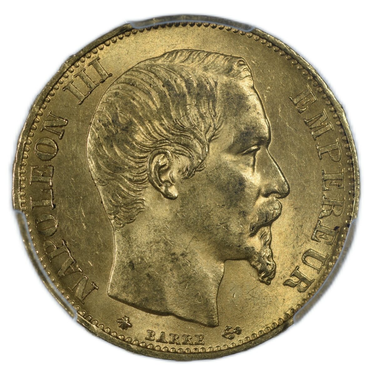NAPOLEON 20 FRANCS OR 1860 STRASBOURG AVERS PCGS MS 64